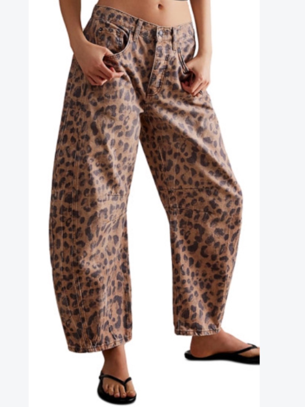 We The Free good luck Leopard Print Wide-Leg Jeans in Tan and Black